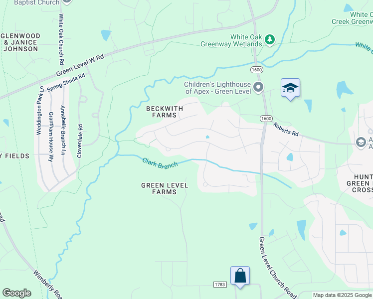 map of restaurants, bars, coffee shops, grocery stores, and more near 2633 Beckwith Road in Apex