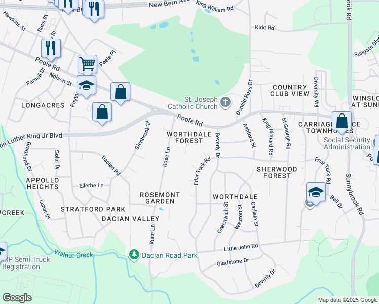 map of restaurants, bars, coffee shops, grocery stores, and more near 401 Habitat Court in Raleigh