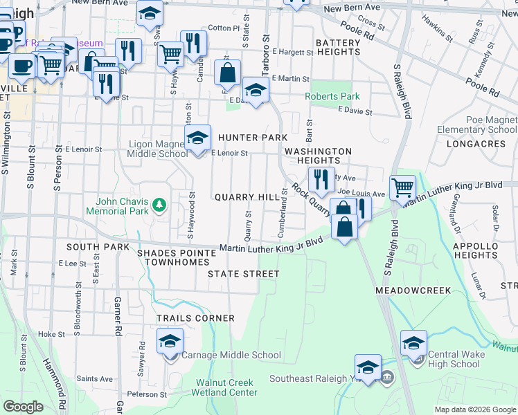 map of restaurants, bars, coffee shops, grocery stores, and more near 650 Coleman Street in Raleigh