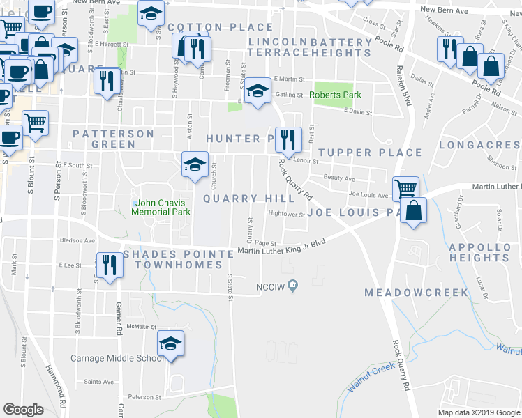 map of restaurants, bars, coffee shops, grocery stores, and more near 650 Coleman Street in Raleigh
