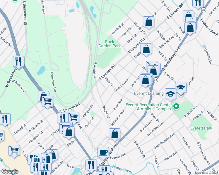 map of restaurants, bars, coffee shops, grocery stores, and more near 609 Rule Street in Maryville
