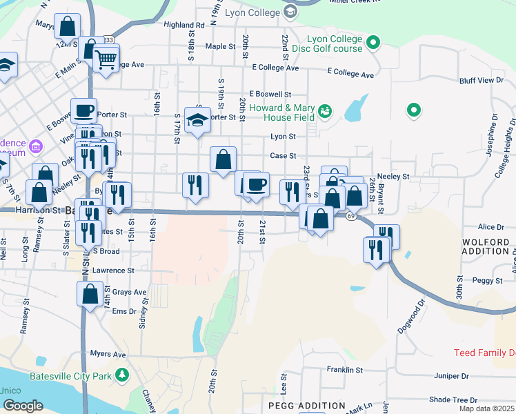 map of restaurants, bars, coffee shops, grocery stores, and more near 2000-2098 Byers Street in Batesville