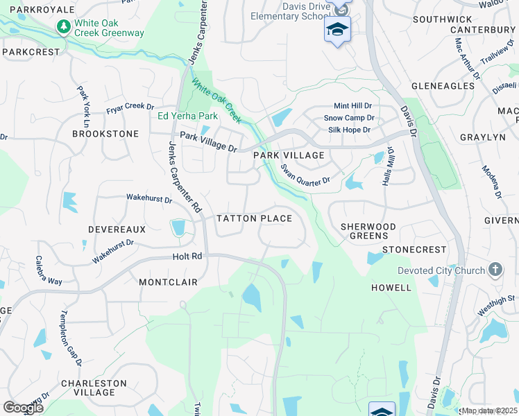 map of restaurants, bars, coffee shops, grocery stores, and more near 406 Burgwin Wright Way in Cary