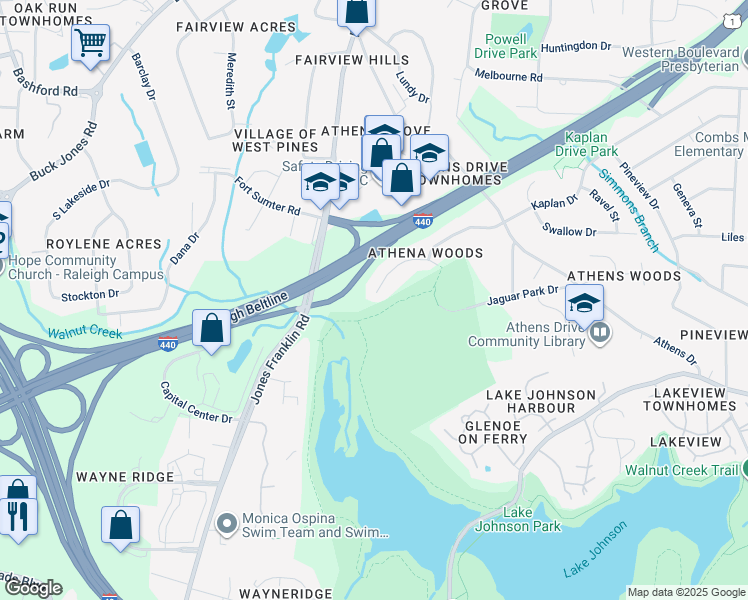 map of restaurants, bars, coffee shops, grocery stores, and more near 5645 Thea Lane in Raleigh