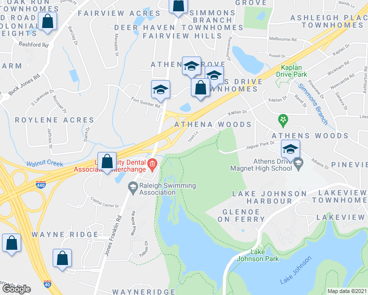 map of restaurants, bars, coffee shops, grocery stores, and more near 5633 Thea Lane in Raleigh