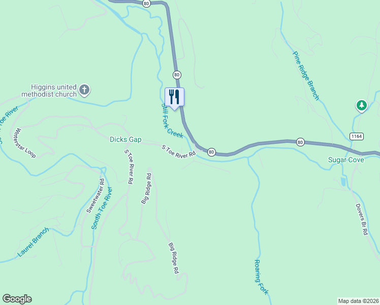 map of restaurants, bars, coffee shops, grocery stores, and more near 76 South Toe River Road in Burnsville