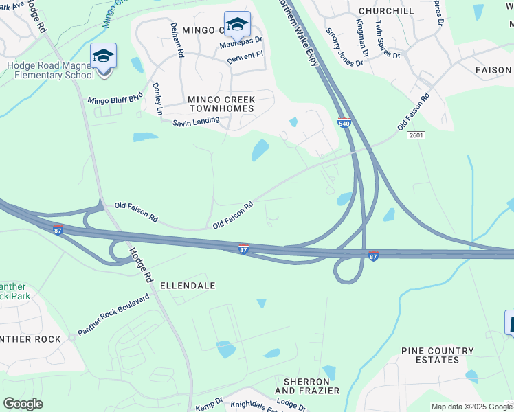 map of restaurants, bars, coffee shops, grocery stores, and more near 5133 Old Faison Road in Knightdale