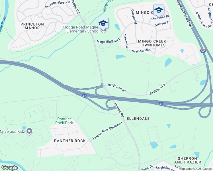 map of restaurants, bars, coffee shops, grocery stores, and more near 5133 Old Faison Road in Knightdale
