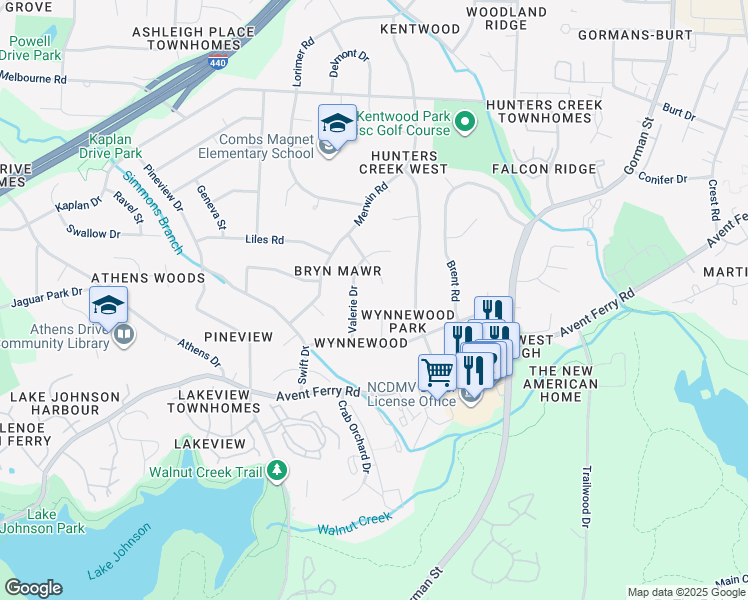map of restaurants, bars, coffee shops, grocery stores, and more near in Raleigh