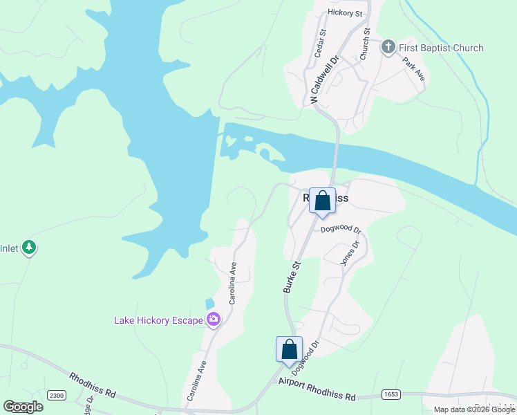 map of restaurants, bars, coffee shops, grocery stores, and more near 104 Lake Drive in Lenoir