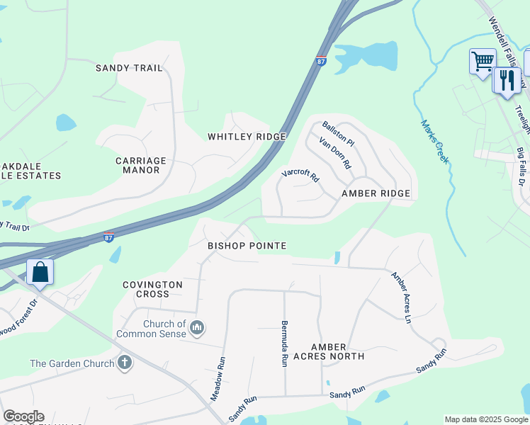 map of restaurants, bars, coffee shops, grocery stores, and more near 820 Troubadour Lane in Knightdale