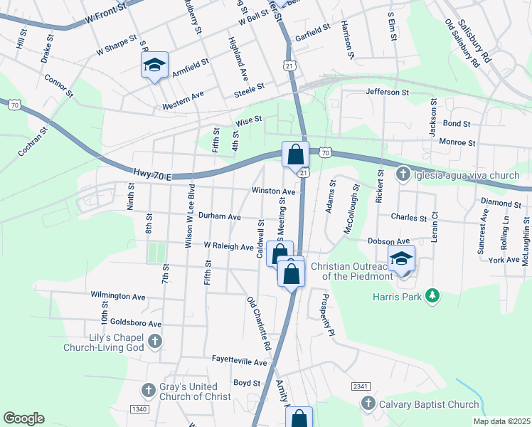 map of restaurants, bars, coffee shops, grocery stores, and more near 1016 South Meeting Street in Statesville