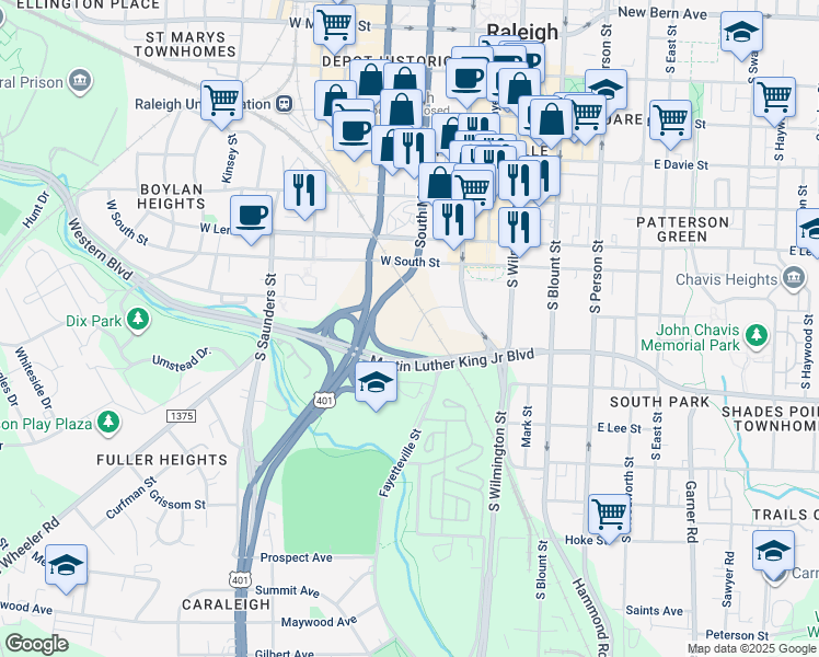 map of restaurants, bars, coffee shops, grocery stores, and more near 120 Candle Court in Raleigh
