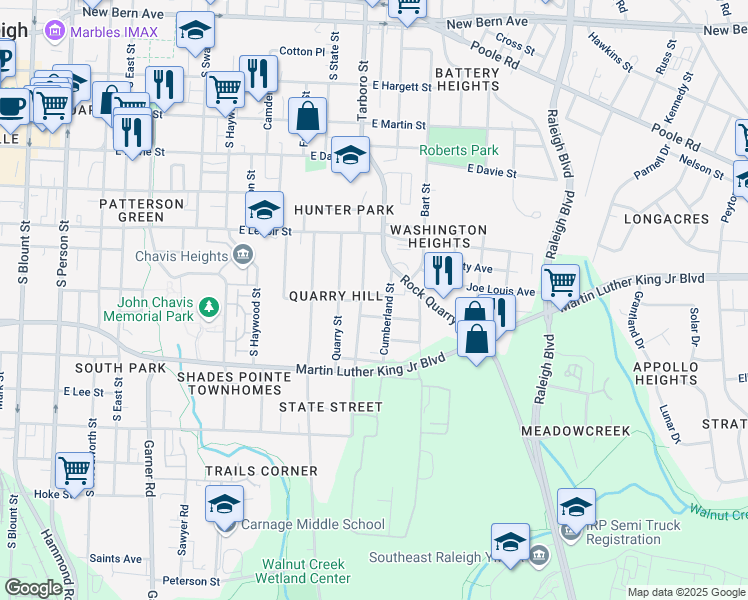 map of restaurants, bars, coffee shops, grocery stores, and more near 650 Coleman Street in Raleigh