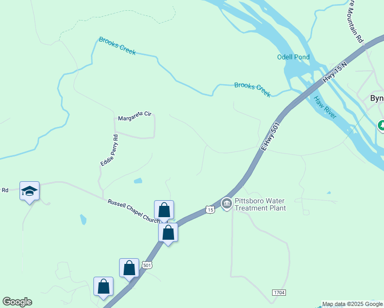 map of restaurants, bars, coffee shops, grocery stores, and more near 98 Hawk Ridge in Pittsboro