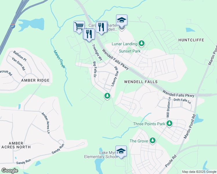 map of restaurants, bars, coffee shops, grocery stores, and more near 1908 Split Rail Place in Wendell