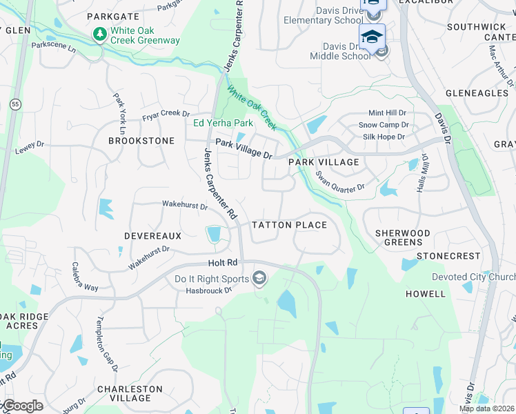 map of restaurants, bars, coffee shops, grocery stores, and more near 105 Attmore Way in Cary