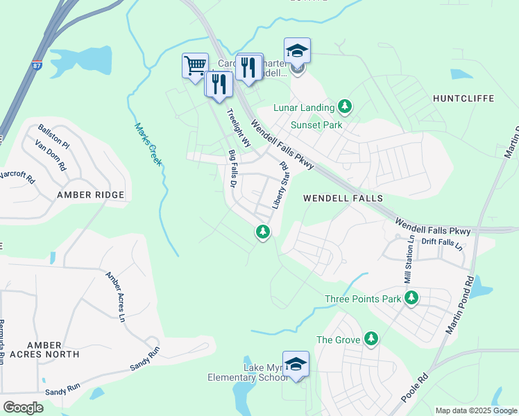 map of restaurants, bars, coffee shops, grocery stores, and more near 1920 Split Rail Place in Wendell