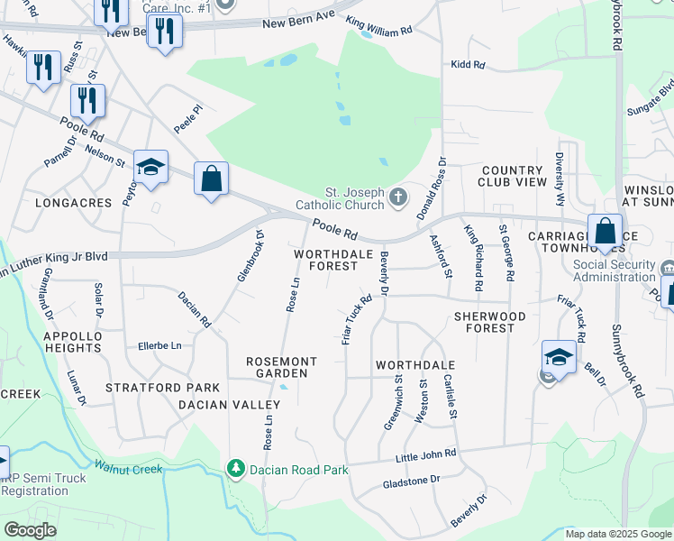 map of restaurants, bars, coffee shops, grocery stores, and more near 401 Habitat Court in Raleigh