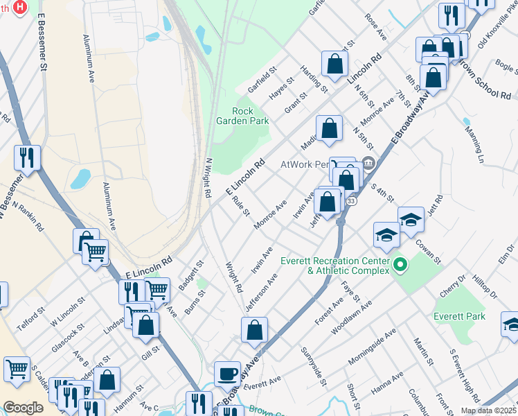 map of restaurants, bars, coffee shops, grocery stores, and more near 509 McGinley St in Maryville