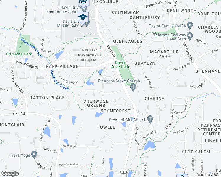 map of restaurants, bars, coffee shops, grocery stores, and more near 103 Gisborne Court in Cary