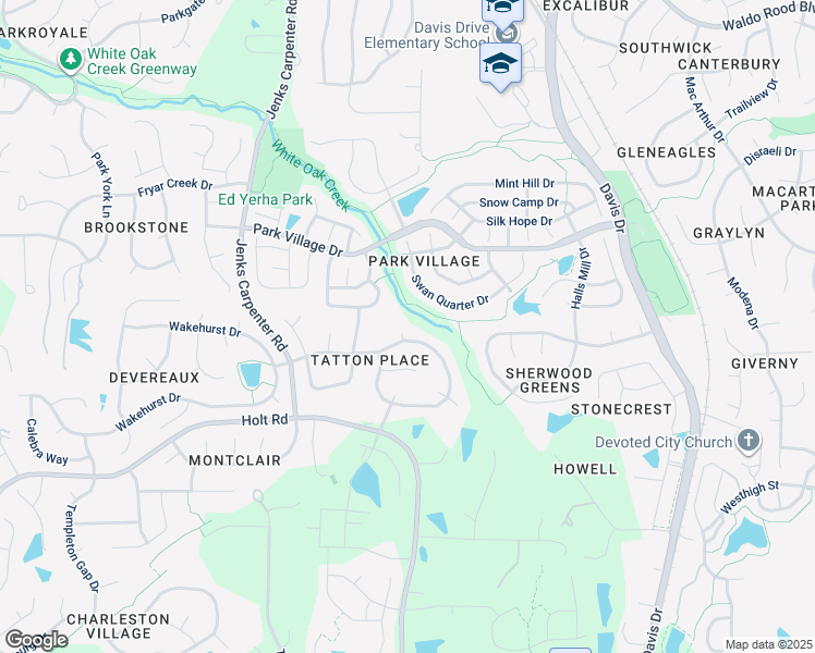 map of restaurants, bars, coffee shops, grocery stores, and more near 102 Turk House Lane in Cary