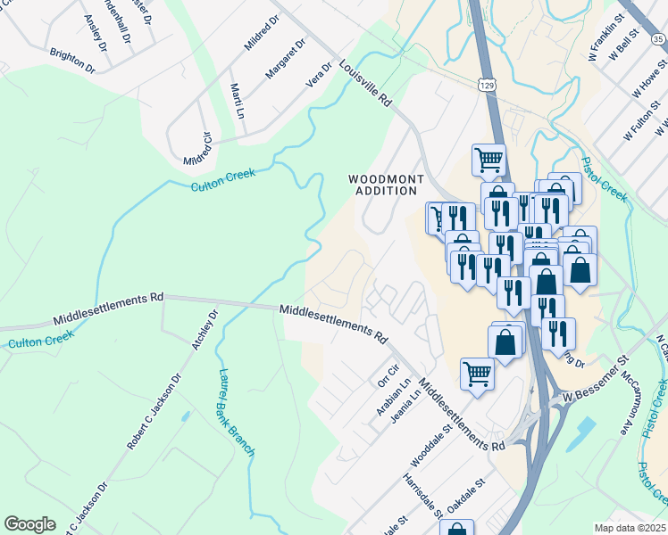 map of restaurants, bars, coffee shops, grocery stores, and more near 1216 Middlesettlements Road in Maryville
