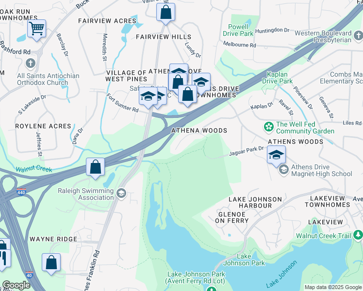 map of restaurants, bars, coffee shops, grocery stores, and more near 5633 Thea Lane in Raleigh