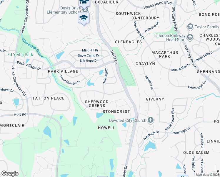 map of restaurants, bars, coffee shops, grocery stores, and more near 103 Gisborne Court in Cary