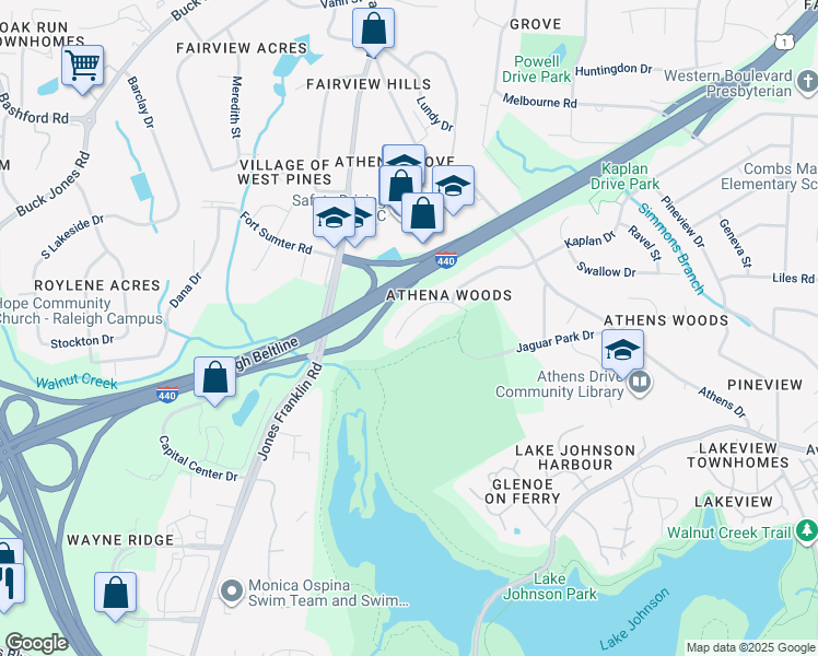 map of restaurants, bars, coffee shops, grocery stores, and more near 5633 Thea Lane in Raleigh