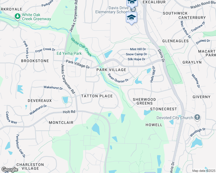 map of restaurants, bars, coffee shops, grocery stores, and more near 102 Turk House Lane in Cary