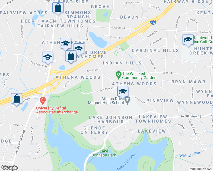 map of restaurants, bars, coffee shops, grocery stores, and more near 612 Safran Court in Raleigh