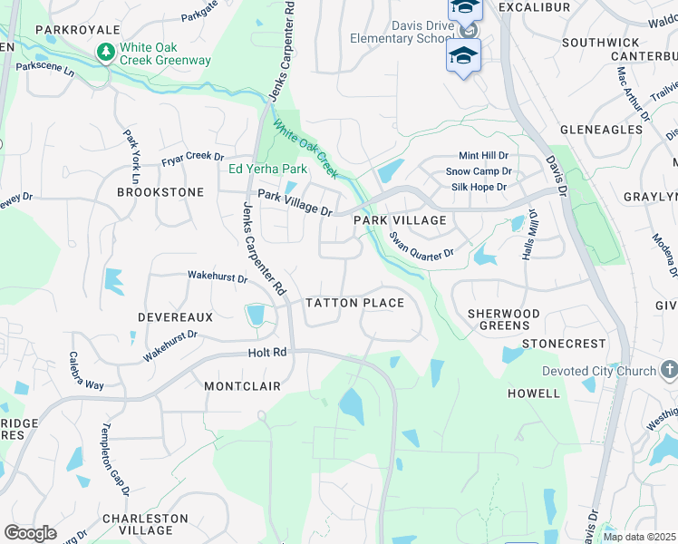 map of restaurants, bars, coffee shops, grocery stores, and more near 106 Billingrath Turn Lane in Cary
