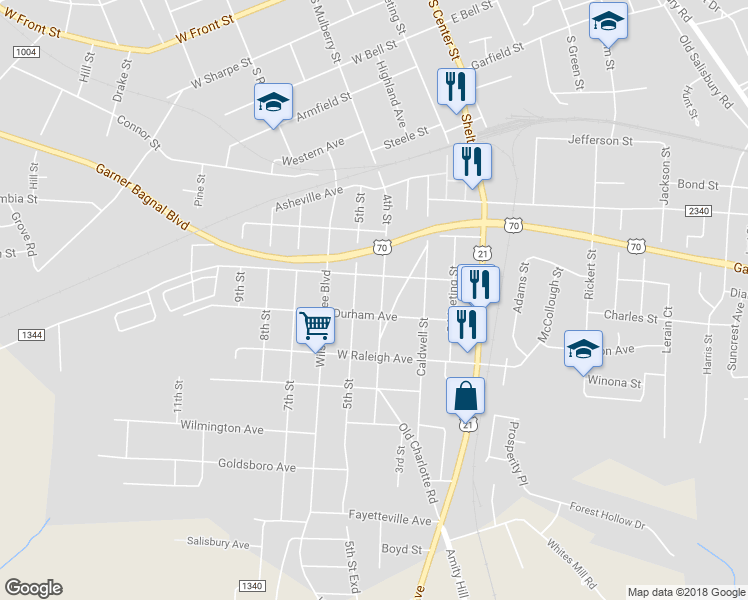 map of restaurants, bars, coffee shops, grocery stores, and more near 1020 4th Street in Statesville