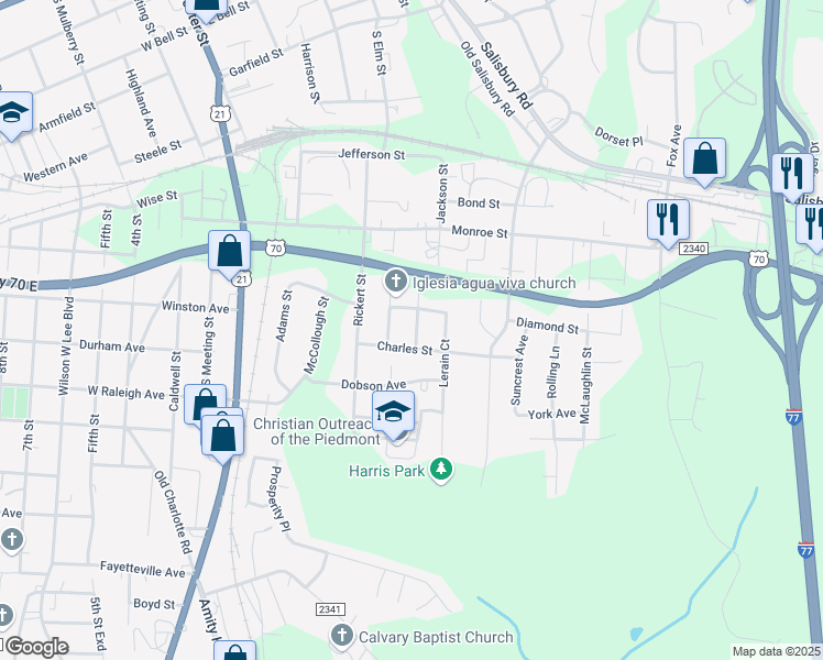 map of restaurants, bars, coffee shops, grocery stores, and more near 910 Marshall Street in Statesville