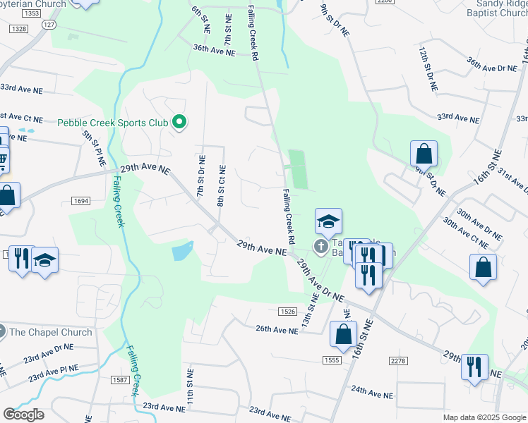 map of restaurants, bars, coffee shops, grocery stores, and more near 2905 9th Street Place Northeast in Hickory
