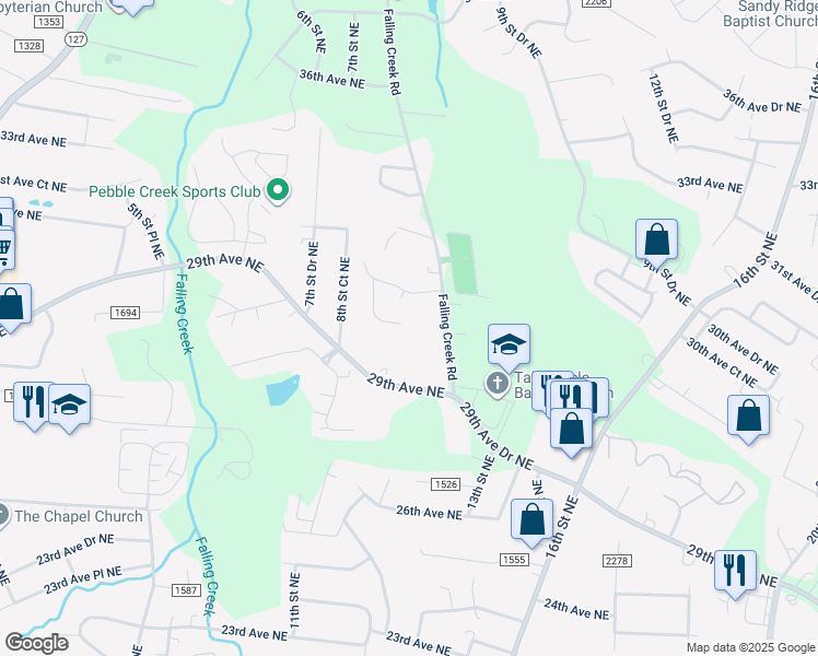 map of restaurants, bars, coffee shops, grocery stores, and more near 2905 9th Street Place Northeast in Hickory