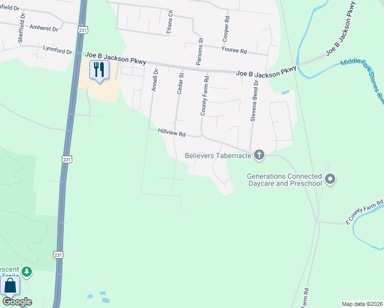 map of restaurants, bars, coffee shops, grocery stores, and more near 541 Willow Hill Circle in Murfreesboro