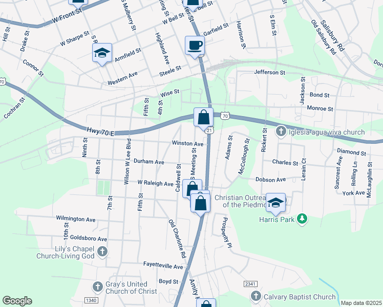 map of restaurants, bars, coffee shops, grocery stores, and more near 1016 South Meeting Street in Statesville