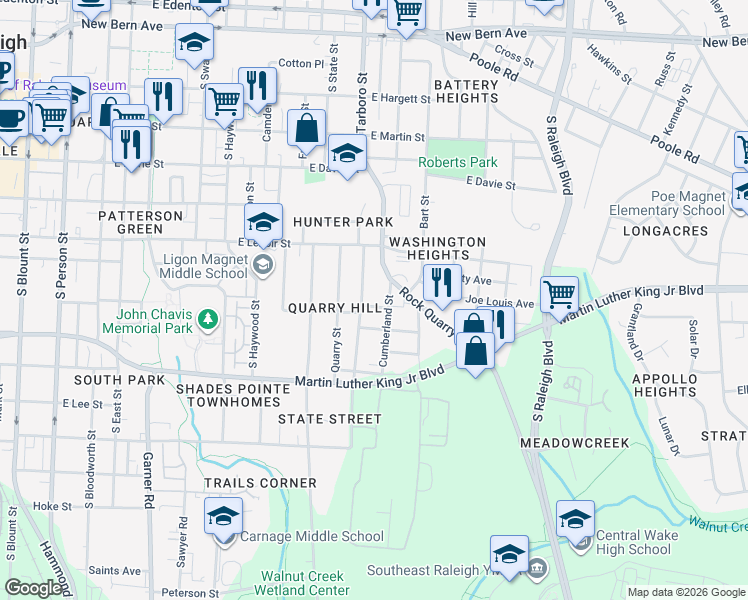 map of restaurants, bars, coffee shops, grocery stores, and more near 650 Coleman Street in Raleigh