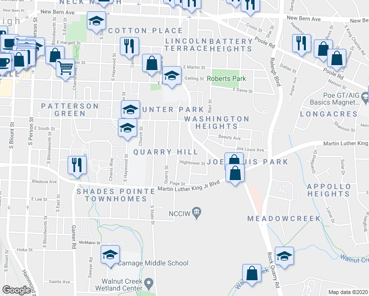 map of restaurants, bars, coffee shops, grocery stores, and more near 652 Coleman Street in Raleigh