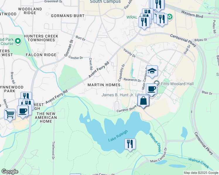 map of restaurants, bars, coffee shops, grocery stores, and more near 703 Chappell Drive in Raleigh