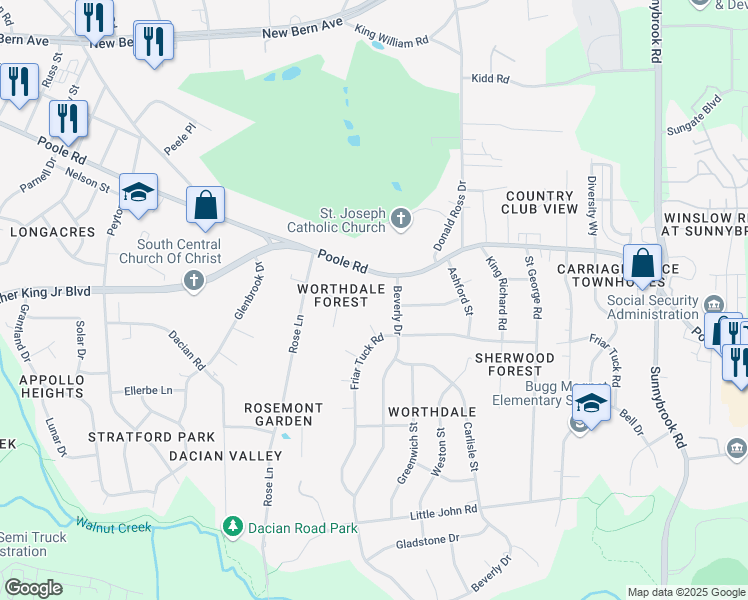map of restaurants, bars, coffee shops, grocery stores, and more near 2752 Community Drive in Raleigh