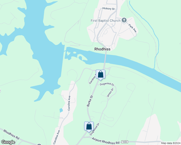 map of restaurants, bars, coffee shops, grocery stores, and more near 102 Shelby Street in Lenoir