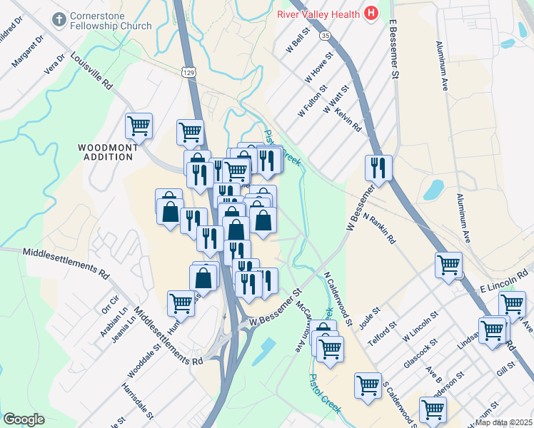 map of restaurants, bars, coffee shops, grocery stores, and more near Hamilton Crossing Drive in Alcoa