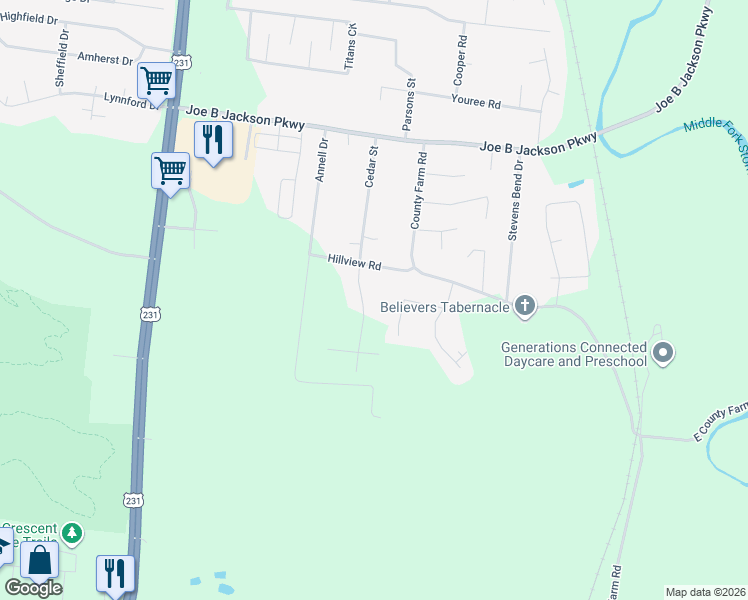 map of restaurants, bars, coffee shops, grocery stores, and more near 541 Willow Hill Circle in Murfreesboro