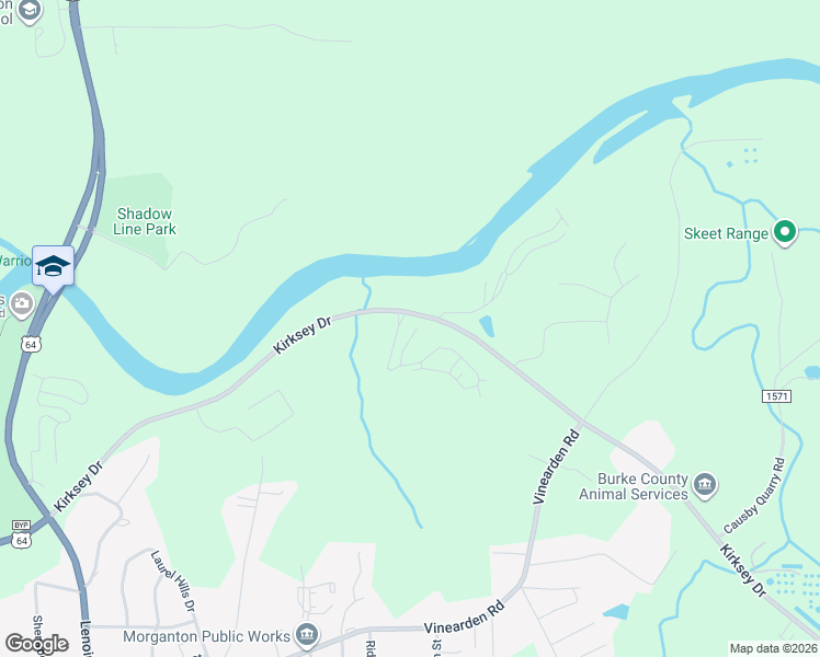 map of restaurants, bars, coffee shops, grocery stores, and more near 103 Liberty Trail in Morganton