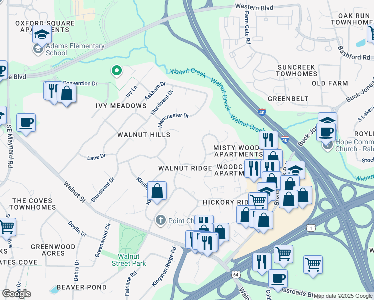 map of restaurants, bars, coffee shops, grocery stores, and more near 108 Escher Lane in Cary