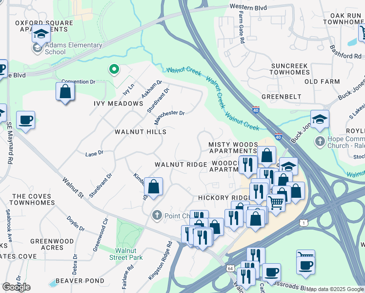 map of restaurants, bars, coffee shops, grocery stores, and more near 108 Escher Lane in Cary