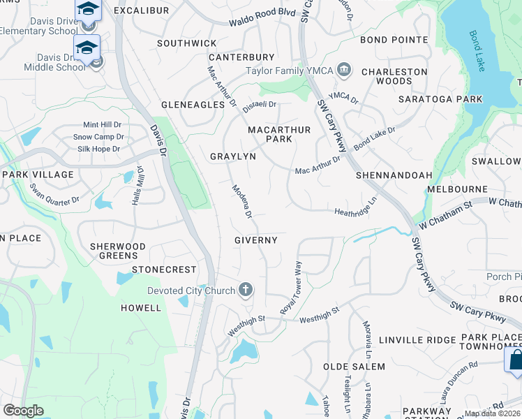 map of restaurants, bars, coffee shops, grocery stores, and more near 105 Mont De Sion Drive in Cary